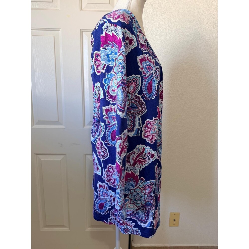 Chicos Ultimate Tee Size 2 Large Paisley Open Front Cardigan Top Pockets Boho - Picture 4 of 13
